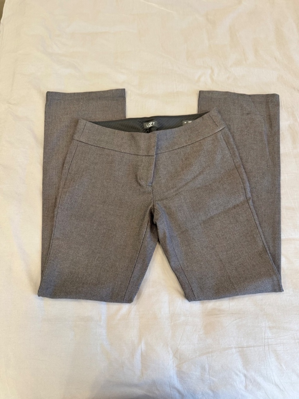 LOFT Petites Marisa Boot Cut Herringbone Grey Work Dress Pants Size 4P